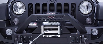 Photo of a Go Rhino® - Jeep Wrangler 2012 BRJ40 Stubby Black Front Winch Modular Bumper With End Caps And Light Mount Bar